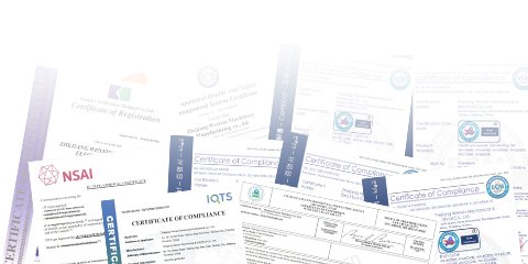 Wall of WENXIN compliance certificates including ISO management and CE product certifications