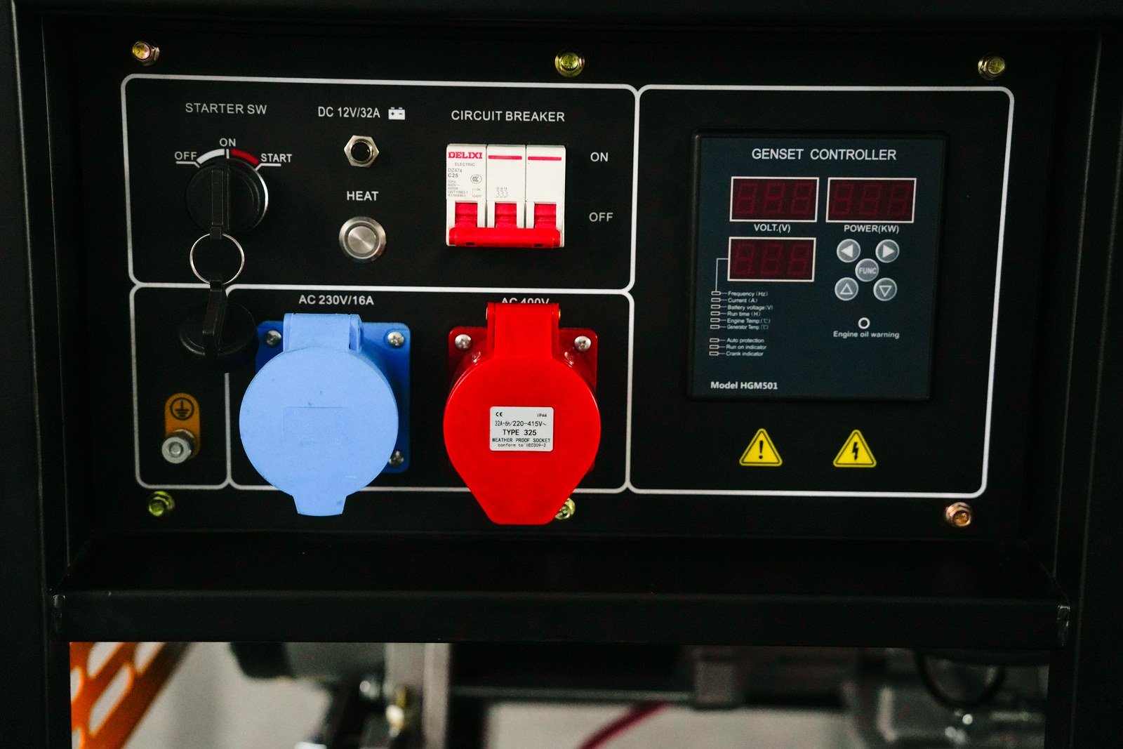 WENXIN electric-start-open-frame-11-5-13-5kw diesel generator, control panel view