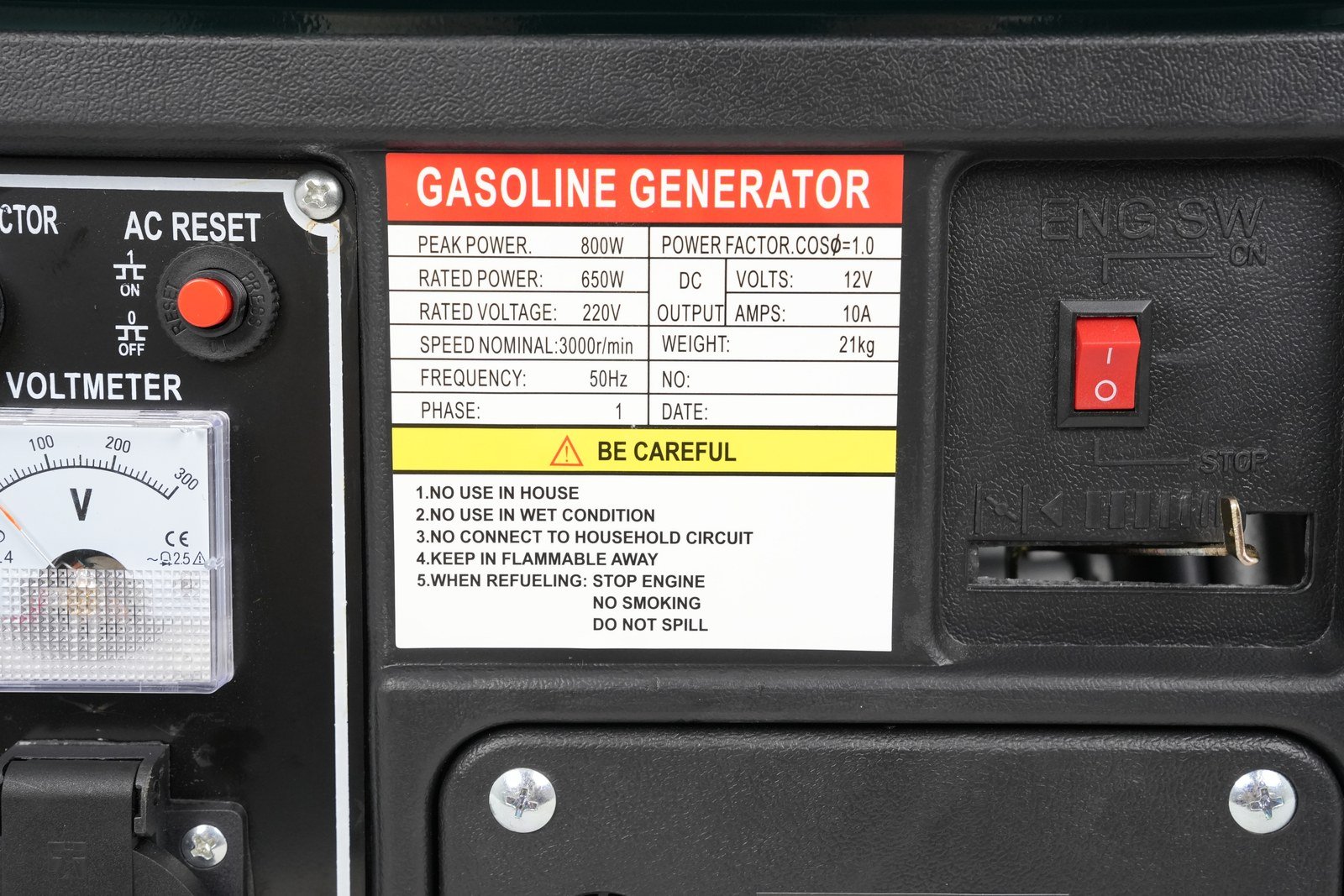 WENXIN 950b-type gasoline generator, control panel view