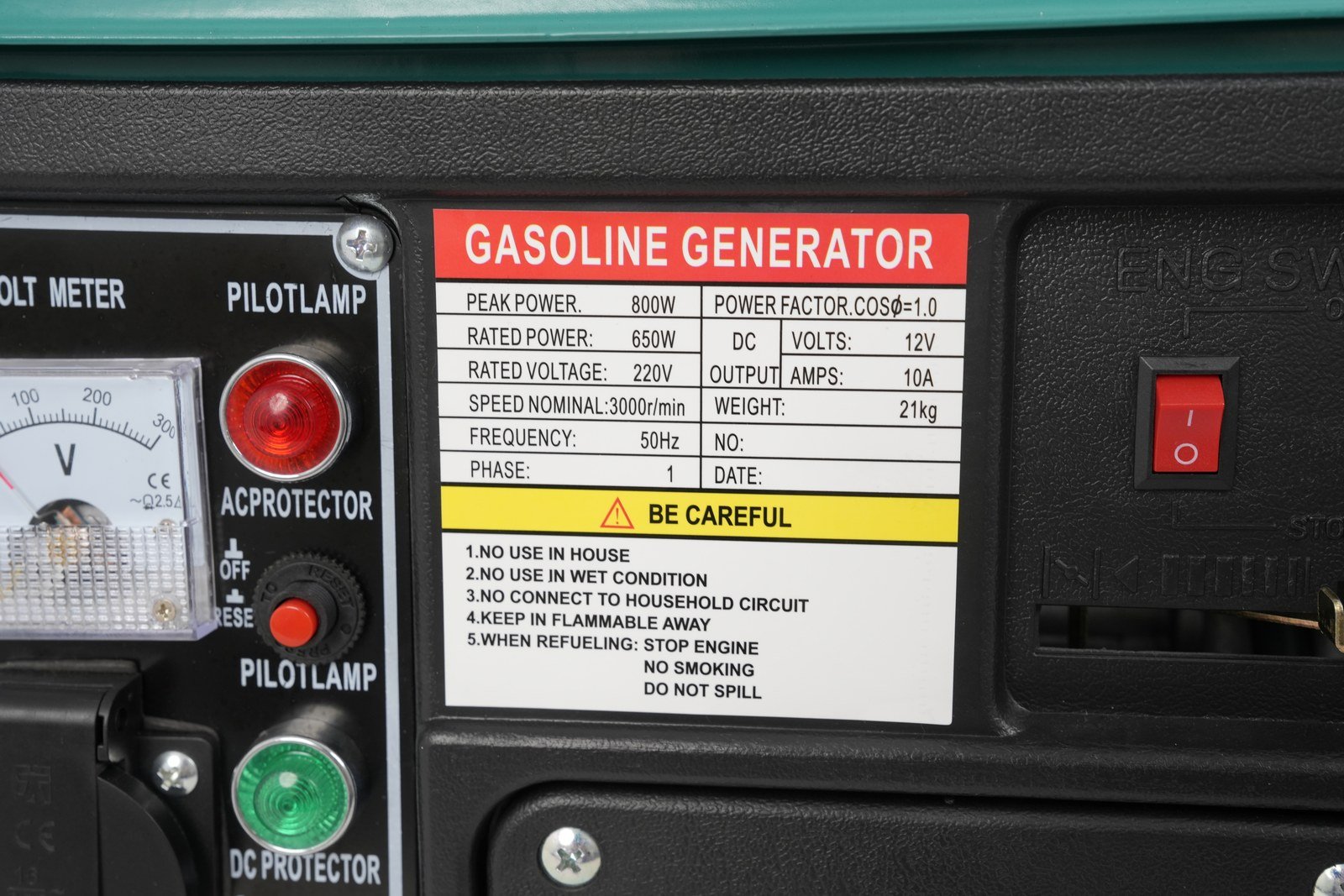 WENXIN 950c-type gasoline generator, control panel view