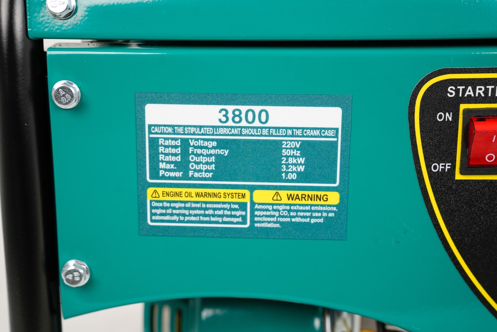 WENXIN fish-type-1-8kw gasoline generator, nameplate view