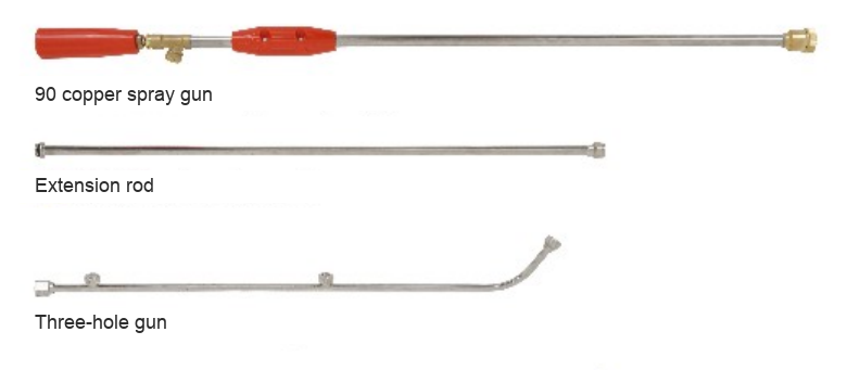 A selection of spray guns for different knapsack power sprayer applications.