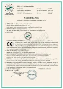 CE certificate issued by ISET for WENXIN knapsack power sprayers