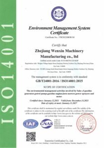 ISO 14001:2015 environmental management system certificate of WENXIN