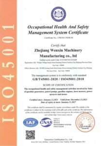 ISO 45001:2018 occupational health and safety management system certificate of WENXIN