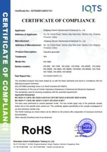 RoHS certificate of compliance for WENXIN generators