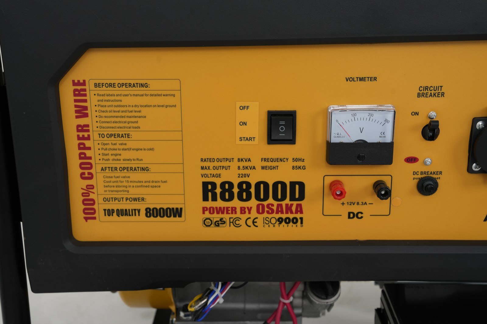 WENXIN 4-8kw gasoline generator, control panel view
